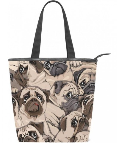 Vintage Cute Pug Dogs The Tote Bag for Women Big Capacity Women's Shoulder Handbags Canvas Shopping Dating Bag $13.79 Totes