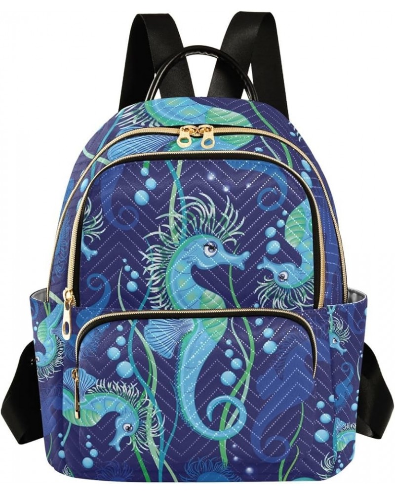 Small Backpack for Women Travel Bag Seahorse Cute Blue Daypack Purse Fashion Shoulder Bag Rucksack Medium A401 $12.74 Backpacks