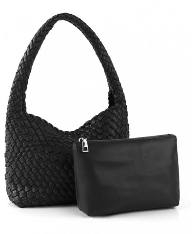 Woven Handbag for Woman Vegan Leather Shoulder bag and Purse Small Fashion Shopper Totes Ladies Underarm Bags Black $31.61 Sh...