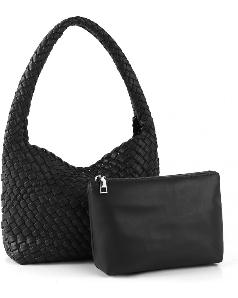 Woven Handbag for Woman Vegan Leather Shoulder bag and Purse Small Fashion Shopper Totes Ladies Underarm Bags Black $31.61 Sh...