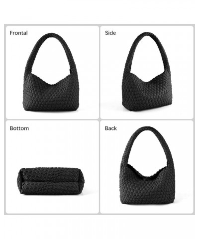 Woven Handbag for Woman Vegan Leather Shoulder bag and Purse Small Fashion Shopper Totes Ladies Underarm Bags Black $31.61 Sh...