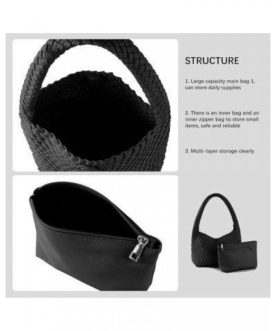 Woven Handbag for Woman Vegan Leather Shoulder bag and Purse Small Fashion Shopper Totes Ladies Underarm Bags Black $31.61 Sh...