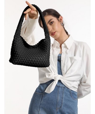 Woven Handbag for Woman Vegan Leather Shoulder bag and Purse Small Fashion Shopper Totes Ladies Underarm Bags Black $31.61 Sh...