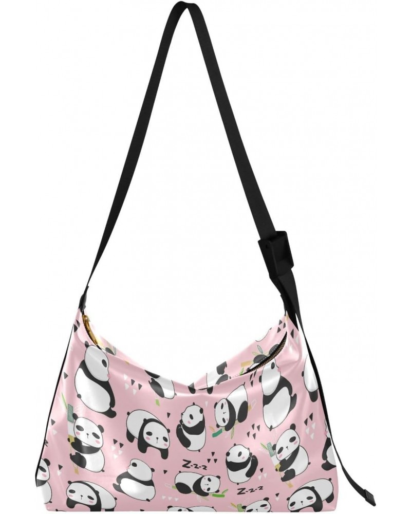 Cute Panda Pink Men Crossbody Bags Womens Purses Crossbody Large Shoulder Purse $13.20 Hobo Bags