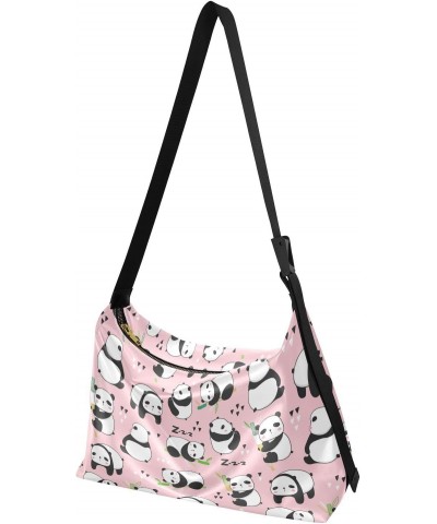 Cute Panda Pink Men Crossbody Bags Womens Purses Crossbody Large Shoulder Purse $13.20 Hobo Bags