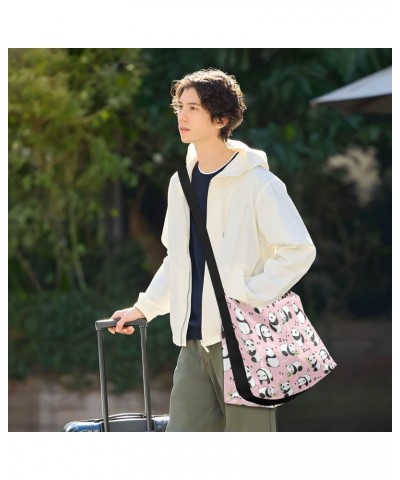 Cute Panda Pink Men Crossbody Bags Womens Purses Crossbody Large Shoulder Purse $13.20 Hobo Bags