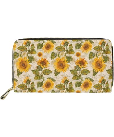 Durable Wallet Coin Purse Portable Cosmetic Bag Makeup Bag with Strap Sunflower Blossoms $9.89 Wallets