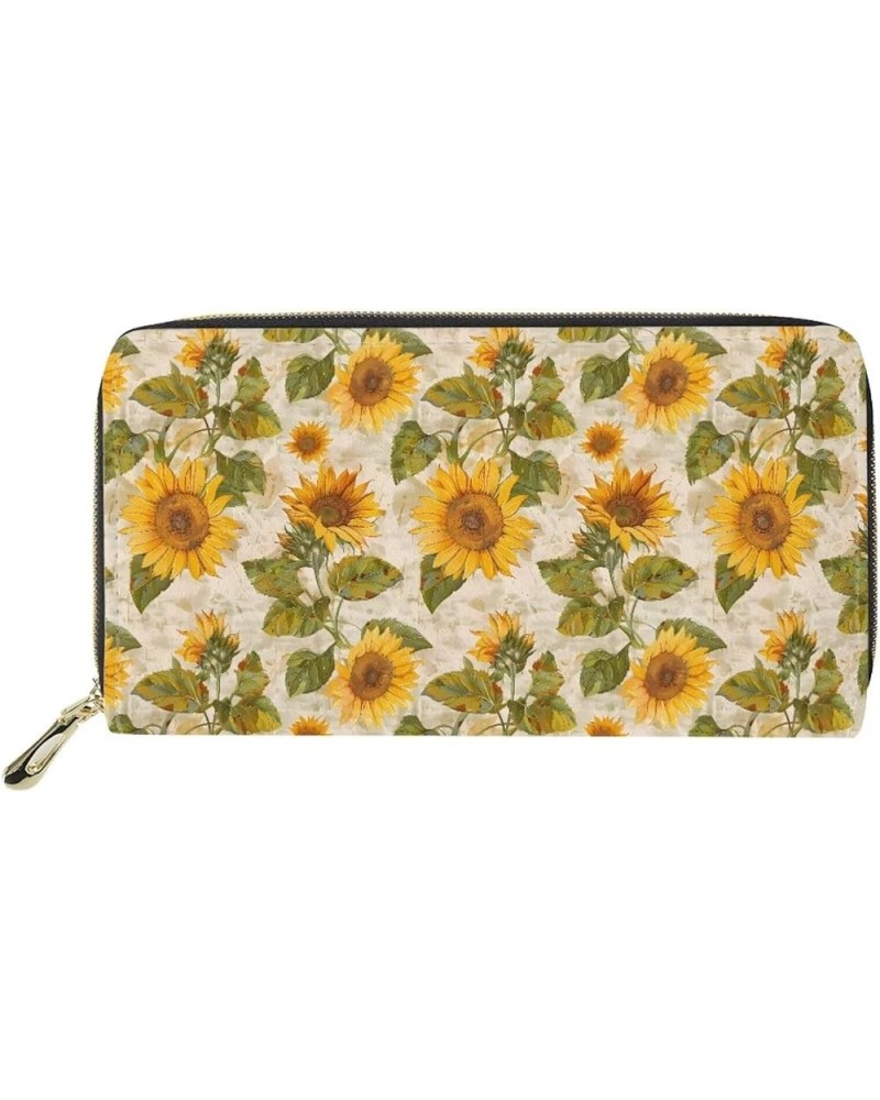 Durable Wallet Coin Purse Portable Cosmetic Bag Makeup Bag with Strap Sunflower Blossoms $9.89 Wallets