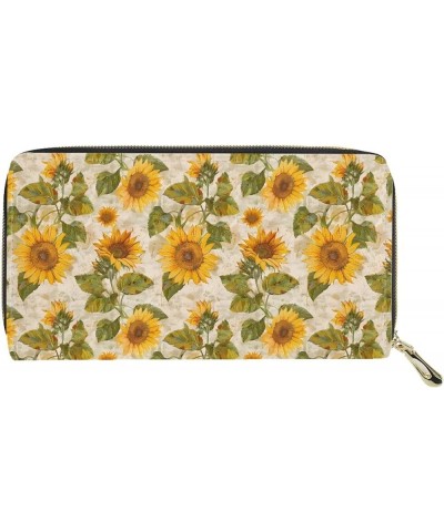 Durable Wallet Coin Purse Portable Cosmetic Bag Makeup Bag with Strap Sunflower Blossoms $9.89 Wallets