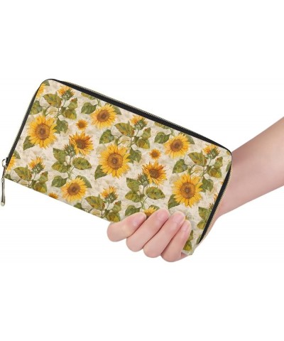 Durable Wallet Coin Purse Portable Cosmetic Bag Makeup Bag with Strap Sunflower Blossoms $9.89 Wallets