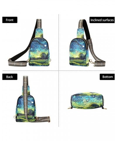 Enchanting Starry Night Print Women Sling Bag with Adjustable Strap Zipper Closure, PU Leather Water Resistant Crossbody Bag ...