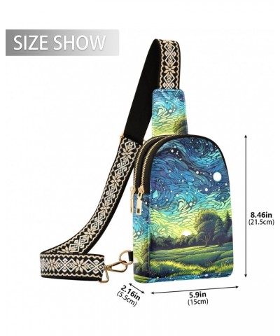 Enchanting Starry Night Print Women Sling Bag with Adjustable Strap Zipper Closure, PU Leather Water Resistant Crossbody Bag ...