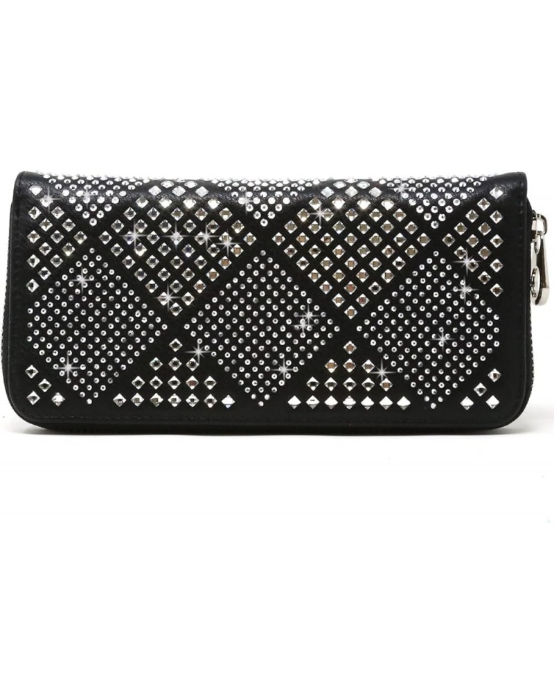 Rhinestone Bling Small Accordion Wallet Vegan Leather for Women for Cash Coin (7343-BK (Bling Black)) 7413-bk (Diamond Bling ...