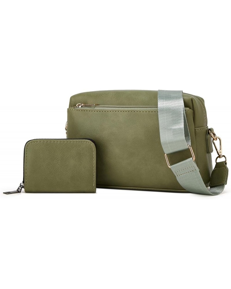 Small crossbody bag and wallet with wide shoulder strap 2 pieces Green-595 $9.61 Crossbody Bags