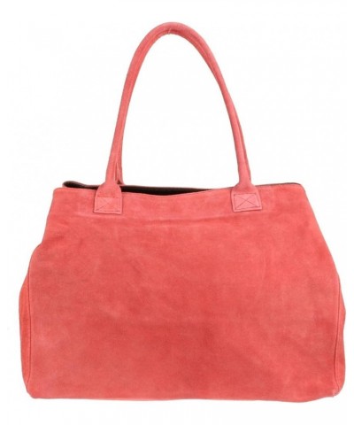 Womens Expandable Italian Suede Leather Shoulder Bag Coral $37.79 Shoulder Bags