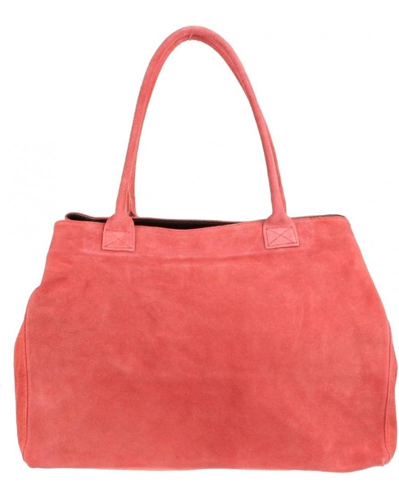 Womens Expandable Italian Suede Leather Shoulder Bag Coral $37.79 Shoulder Bags