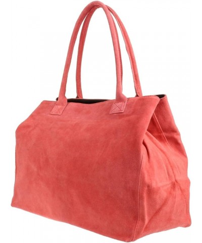 Womens Expandable Italian Suede Leather Shoulder Bag Coral $37.79 Shoulder Bags