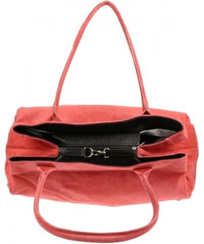 Womens Expandable Italian Suede Leather Shoulder Bag Coral $37.79 Shoulder Bags