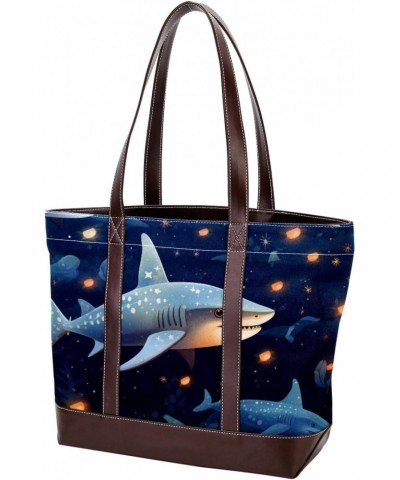 Shark Canvas Leather Mix Hand-Held Women's Bag – 13.3x4.7x12.2 in – Stylish and Functional $27.35 Handbags