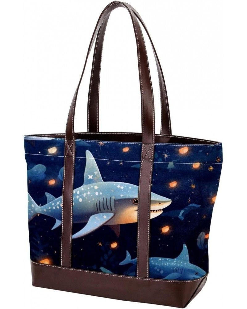 Shark Canvas Leather Mix Hand-Held Women's Bag – 13.3x4.7x12.2 in – Stylish and Functional $27.35 Handbags