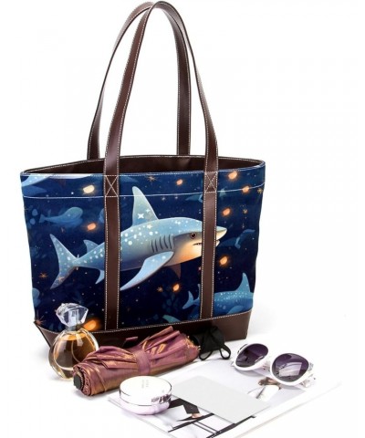 Shark Canvas Leather Mix Hand-Held Women's Bag – 13.3x4.7x12.2 in – Stylish and Functional $27.35 Handbags