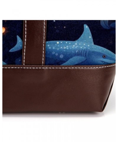 Shark Canvas Leather Mix Hand-Held Women's Bag – 13.3x4.7x12.2 in – Stylish and Functional $27.35 Handbags