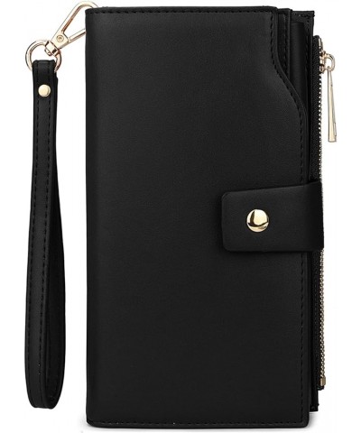 Wallet Women Vegan Leather RFID Blocking Large Ladies Wristlet Purse Card Holder Organizer Clutch 226 Black $16.19 Wallets