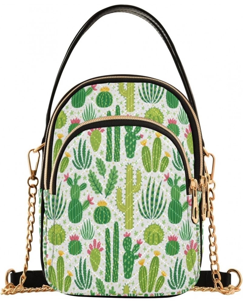 Green Cacti Crossbody Handbags for Women Casual Leather Shoulder Phone Purse $15.59 Crossbody Bags