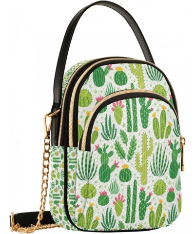 Green Cacti Crossbody Handbags for Women Casual Leather Shoulder Phone Purse $15.59 Crossbody Bags