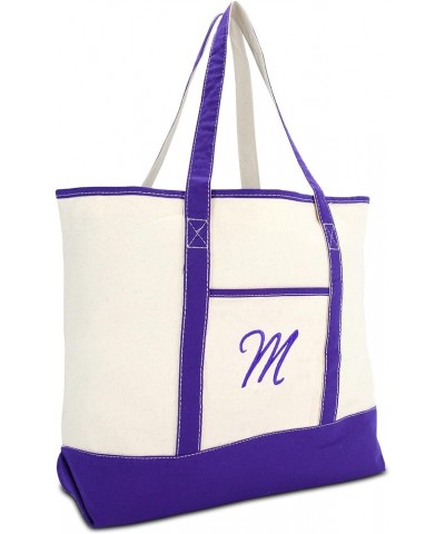 Women's Canvas Tote Bag Shoulder Bags Open Top Purple Monogram A-Z M $10.75 Totes