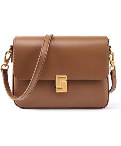 Women's Small Square Handbag and Purse Genuine Leather Fashion Commuting Shoulder Bag Satchel Crossbody for Daily Use A / Bro...