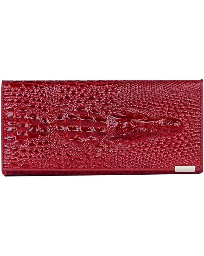 Women Men Leather Wallet Embossed Crocodile Clutch Wallet Credit Card Holder (7657+Colorful) Red $15.36 Wallets