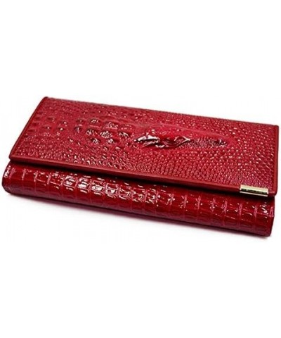 Women Men Leather Wallet Embossed Crocodile Clutch Wallet Credit Card Holder (7657+Colorful) Red $15.36 Wallets