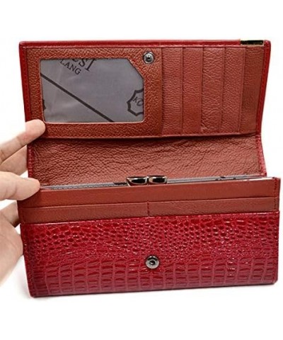 Women Men Leather Wallet Embossed Crocodile Clutch Wallet Credit Card Holder (7657+Colorful) Red $15.36 Wallets