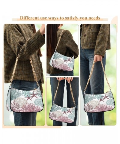 Starfish Seashell Coral Reef Summer Small Chain Shoulder Bag for Women Travel Hobo Tote Handbag Clutch Purse with Zipper $15....