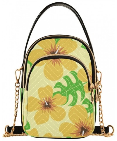 Yellow Pattern Flowers Crossbody Bags for Women Small Shoulder with Detachable Straps, Trendy Cell Phone Purse Shoulder Handb...